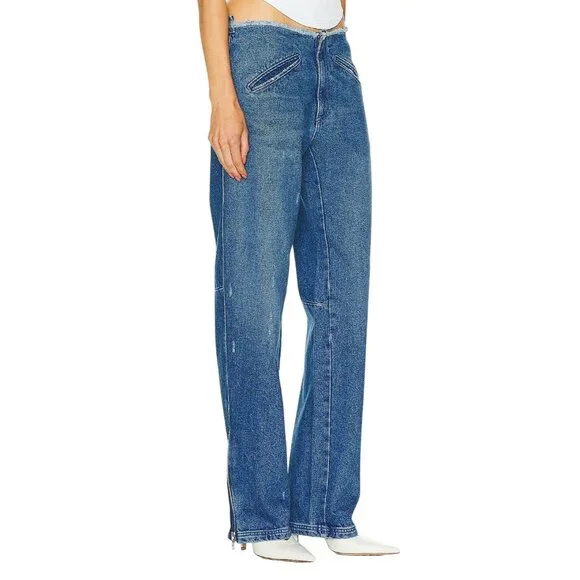 EZR Moto Straight Leg Jeans in Deep Blue 27 New Womens Cut Waist Denim Pants - Picture 3 of 9